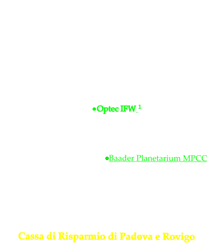 ·	Camera CCD Apogee AP47p1  (CCD principale di acquisizione imagini) ·	Camera CCD Audine KAF-0401E  (CCD utilizzato per l’autoguida) ·	Camera CCD SpectraSource LYNNX (in disuso)  ·    Camera Web della Magzero5  ·	Telecamera TV B/N ad alta sensibilità  ·	Ruota portafiltri       ·	Optec IFW 1  ·	focheggiatore JMI modificato, con encoder per la lettura della posizione Altri accessori normalmente utilizzati per le osservazioni sono: ·	Correttore di coma         ·Baader Planetarium MPCC  ·	Filtri fotometrici U B V R I della (Omega optical filter) in standard Bessell 1  ·	Filtro interferenziale Halpha (Omega optical filter)  1Acquistato grazie alla donazione della Fondazione  Cassa di Risparmio di Padova e Rovigo